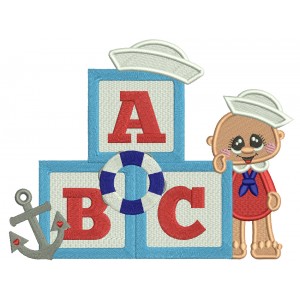 ABC Little Boy Sailor Nautical Filled Machine Embroidery Design Digitized Pattern